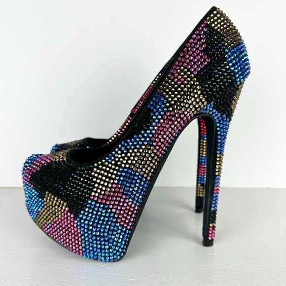 Steve Madden Dyvinal Multi-Colored Rhinestone Platform Heels Glitz Size 7.5 - Picture 1 of 7